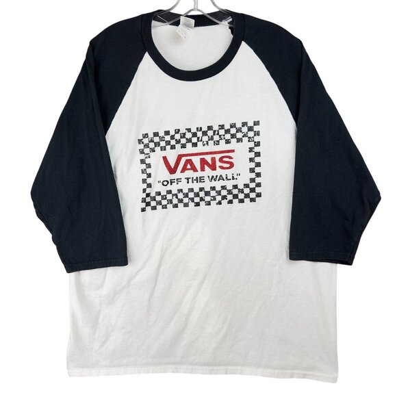 Vans "Off The Wall" Raglan Tee XL Black & White Checkerboard By Gildan - Picture 1 of 9